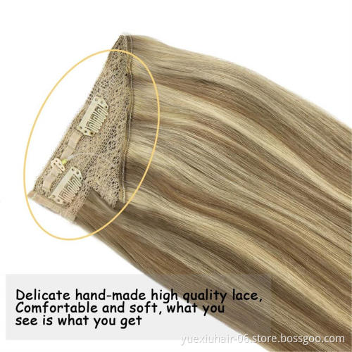 Drop shipping Own Band Remy Halo Hair Piece Highlight Color Silk Straight Real Brazilian Human Hair Halo Hair Extension